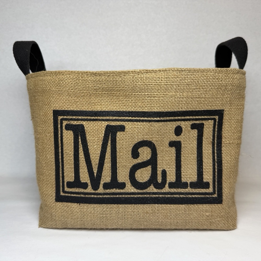 A Southern Bucket Mail Burlap Storage Bin w/ Handles Home Decor Rustic Farmhouse